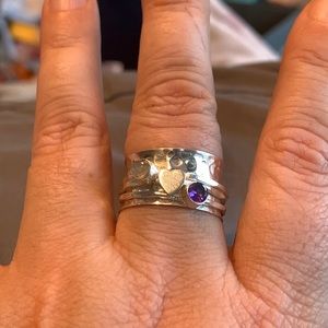 Moonstone, Amethyst, 925 Silver Spinner Ring Fidget Anxiety Worry Ring